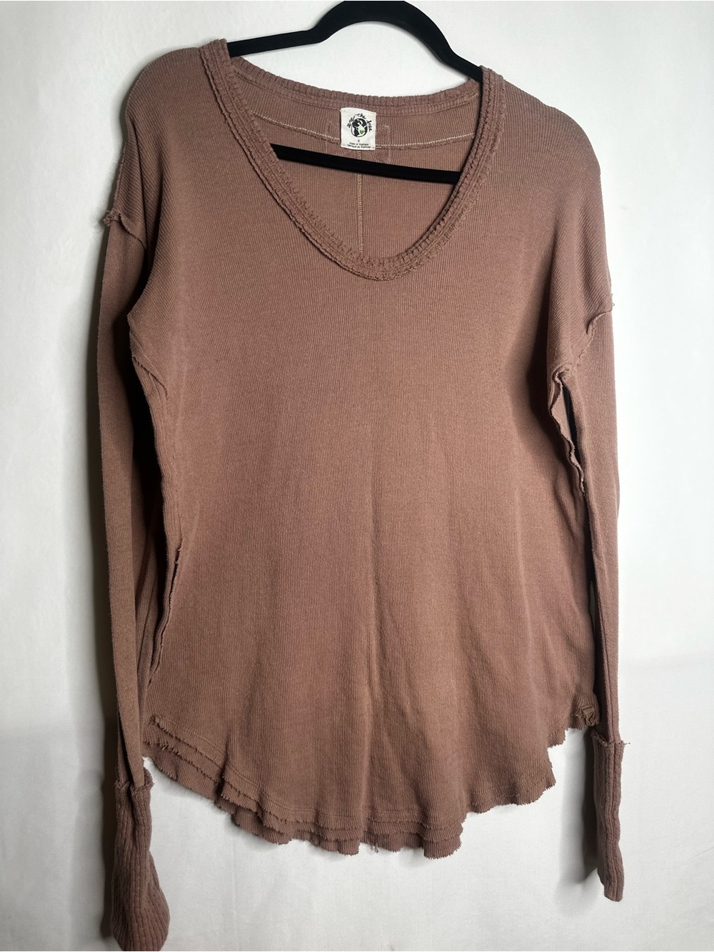 We The Free Mauve-Taupe Long Sleeve V-Neck Top